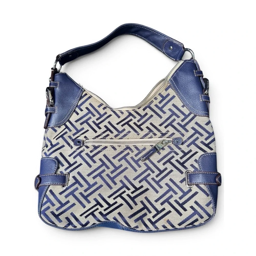 Tignanello Hobo‎ Bag Womens Navy Canvas Logo Y2K Vintage Classic